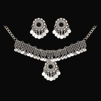 1 Set Retro Water Droplets Alloy Plating Artificial Pearls Rhinestones Women's Earrings Necklace sku image 5