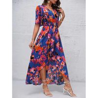 Women's Regular Dress Elegant V Neck Printing Short Sleeve Flower Maxi Long Dress Holiday main image 10