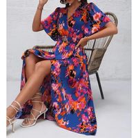 Women's Regular Dress Elegant V Neck Printing Short Sleeve Flower Maxi Long Dress Holiday main image 9