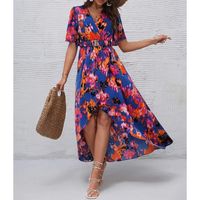 Women's Regular Dress Elegant V Neck Printing Short Sleeve Flower Maxi Long Dress Holiday sku image 9