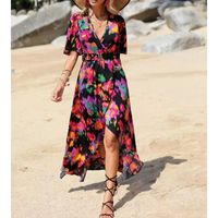 Women's Regular Dress Elegant V Neck Printing Short Sleeve Flower Maxi Long Dress Holiday sku image 3