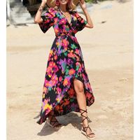 Women's Regular Dress Elegant V Neck Printing Short Sleeve Flower Maxi Long Dress Holiday main image 3