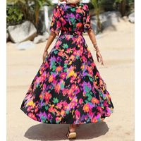 Women's Regular Dress Elegant V Neck Printing Short Sleeve Flower Maxi Long Dress Holiday main image 2