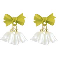 1 Pair Fashion Bow Knot Alloy Glass Beaded Plating Women's Ear Clips Earrings main image 4