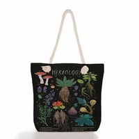 Women's Fashion Cartoon Mushroom Butterfly Canvas Shopping Bags sku image 1