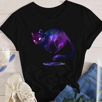 Women's T-shirt Short Sleeve T-shirts Printing Fashion Cat Flower main image 4