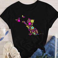 Women's T-shirt Short Sleeve T-shirts Printing Fashion Cat Flower main image 3
