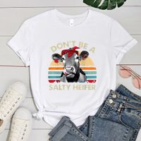 Women's T-shirt Short Sleeve T-shirts Patchwork Casual Letter Cattle main image 3