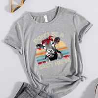 Women's T-shirt Short Sleeve T-shirts Patchwork Casual Letter Cattle main image 4