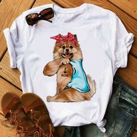 T-shirt Short Sleeve T-shirts Printing Fashion Letter Dog Bow Knot main image 3