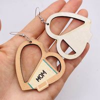 1 Pair Cute Letter Heart Shape Wood Women's Drop Earrings main image 5