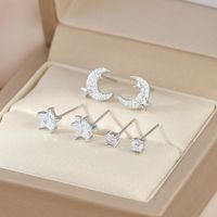 1 Jeu Mode Star Lune Le Cuivre Incruster Zircon Boucles D'oreilles sku image 1