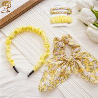 Fashion Ditsy Floral Bow Knot Cloth Printing Pleated Hair Clip Hair Band Hair Tie 1 Set sku image 3