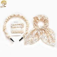Fashion Ditsy Floral Bow Knot Cloth Printing Pleated Hair Clip Hair Band Hair Tie 1 Set sku image 1