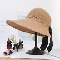 Women's Vacation Solid Color Bowknot Big Eaves Sun Hat main image 4