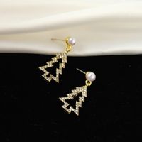 1 Pair Christmas Christmas Tree Alloy Hollow Out Artificial Pearls Rhinestones Christmas Women's Drop Earrings main image 3