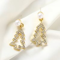 1 Pair Christmas Christmas Tree Alloy Hollow Out Artificial Pearls Rhinestones Christmas Women's Drop Earrings main image 1