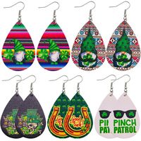 1 Pair Fashion Shamrock Letter Water Droplets Pu Leather Patchwork St. Patrick Women's Drop Earrings main image 1
