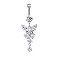 Retro Sexy Tree Crown Butterfly Stainless Steel Inlay Zircon Belly Ring 1 Piece sku image 2