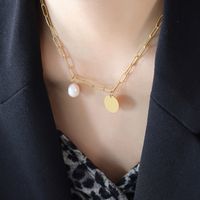 Simple Style Oval Titanium Steel Inlay Freshwater Pearl Necklace sku image 1