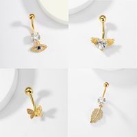 Fashion Leaf Devil's Eye Butterfly Stainless Steel Plating Zircon 18k Gold Plated Belly Ring main image 1