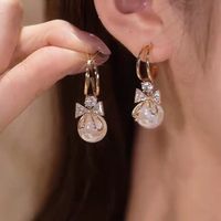 1 Pair Fashion Heart Shape Flower Bow Knot Imitation Pearl Alloy Rhinestone Inlay Opal Women's Earrings sku image 3