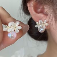 1 Pair Fashion Heart Shape Flower Bow Knot Imitation Pearl Alloy Rhinestone Inlay Opal Women's Earrings sku image 4