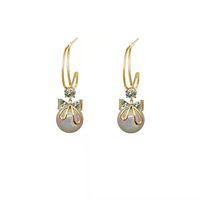 1 Pair Fashion Heart Shape Flower Bow Knot Imitation Pearl Alloy Rhinestone Inlay Opal Women's Earrings main image 4