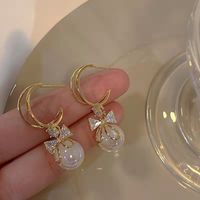 1 Pair Fashion Heart Shape Flower Bow Knot Imitation Pearl Alloy Rhinestone Inlay Opal Women's Earrings main image 2