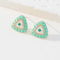 1 Pair Fashion Triangle Devil's Eye Copper Enamel Zircon Ear Studs sku image 2