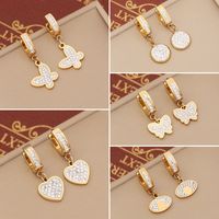1 Pair Fashion Heart Shape Butterfly Stainless Steel Plating Zircon Dangling Earrings main image 1