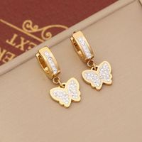 1 Pair Fashion Heart Shape Butterfly Stainless Steel Plating Zircon Dangling Earrings sku image 3