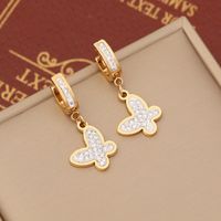 1 Pair Fashion Heart Shape Butterfly Stainless Steel Plating Zircon Dangling Earrings main image 2