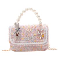 Women's Cotton And Linen Rabbit Flower Bow Knot Cute Pearls Square Flip Cover Crossbody Bag main image 3