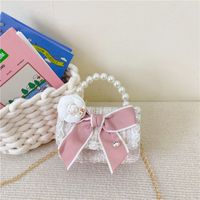 Women's Cotton And Linen Rabbit Flower Bow Knot Cute Pearls Square Flip Cover Crossbody Bag sku image 1