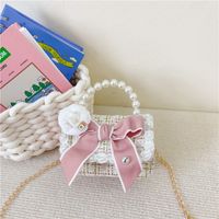 Women's Cotton And Linen Rabbit Flower Bow Knot Cute Pearls Square Flip Cover Crossbody Bag sku image 2