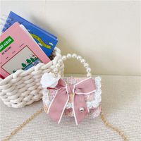 Women's Cotton And Linen Rabbit Flower Bow Knot Cute Pearls Square Flip Cover Crossbody Bag sku image 3
