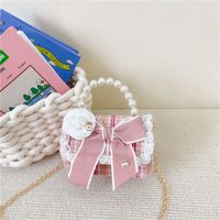 Women's Cotton And Linen Rabbit Flower Bow Knot Cute Pearls Square Flip Cover Crossbody Bag sku image 5