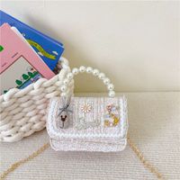 Women's Cotton And Linen Rabbit Flower Bow Knot Cute Pearls Square Flip Cover Crossbody Bag sku image 6