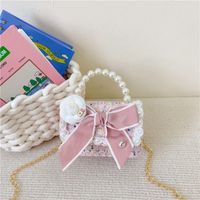 Women's Cotton And Linen Rabbit Flower Bow Knot Cute Pearls Square Flip Cover Crossbody Bag sku image 4
