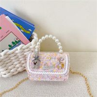 Women's Cotton And Linen Rabbit Flower Bow Knot Cute Pearls Square Flip Cover Crossbody Bag sku image 9
