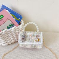 Women's Cotton And Linen Rabbit Flower Bow Knot Cute Pearls Square Flip Cover Crossbody Bag sku image 7