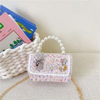Women's Cotton And Linen Rabbit Flower Bow Knot Cute Pearls Square Flip Cover Crossbody Bag sku image 10