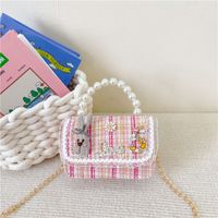 Women's Cotton And Linen Rabbit Flower Bow Knot Cute Pearls Square Flip Cover Crossbody Bag sku image 11