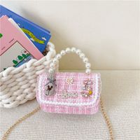 Women's Cotton And Linen Rabbit Flower Bow Knot Cute Pearls Square Flip Cover Crossbody Bag sku image 8