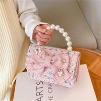 Women's Cotton And Linen Bow Knot Cute Pearls Square Flip Cover Crossbody Bag main image 4