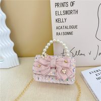 Women's Cotton And Linen Bow Knot Cute Pearls Square Flip Cover Crossbody Bag sku image 4