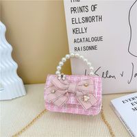 Women's Cotton And Linen Bow Knot Cute Pearls Square Flip Cover Crossbody Bag sku image 3