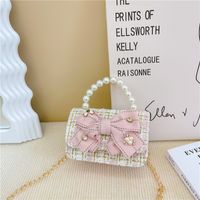 Women's Cotton And Linen Bow Knot Cute Pearls Square Flip Cover Crossbody Bag sku image 2
