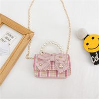 Women's Cotton And Linen Bow Knot Cute Pearls Square Flip Cover Crossbody Bag sku image 6
